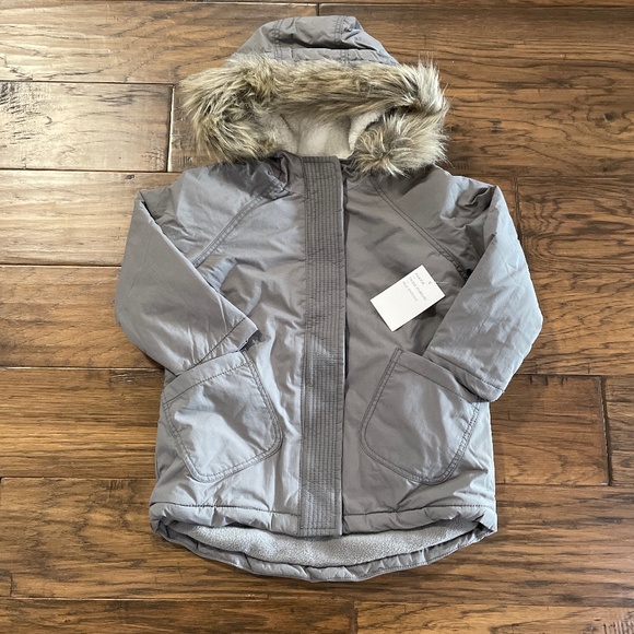 New Old Navy Kids jacket coat sherpa faux fur trim hood grey size 4T - Picture 1 of 9